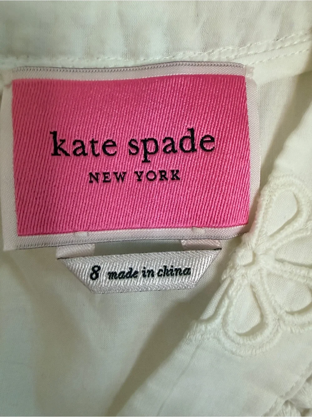 Kate Spade White Clover Eyelet Dress 8 NJMUB077 V-Neck A-Line Mini EUC
